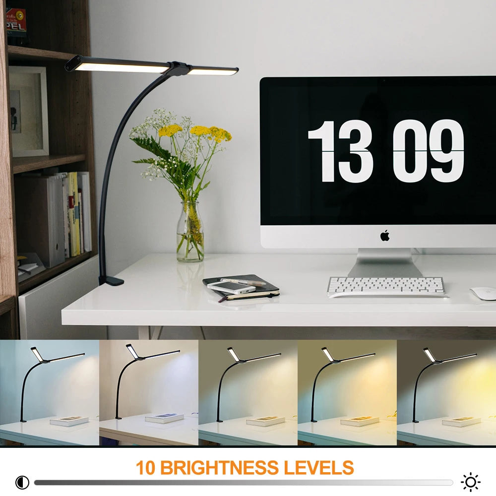 Home Office LED Desk Lamp Double Head Stepless Dimming