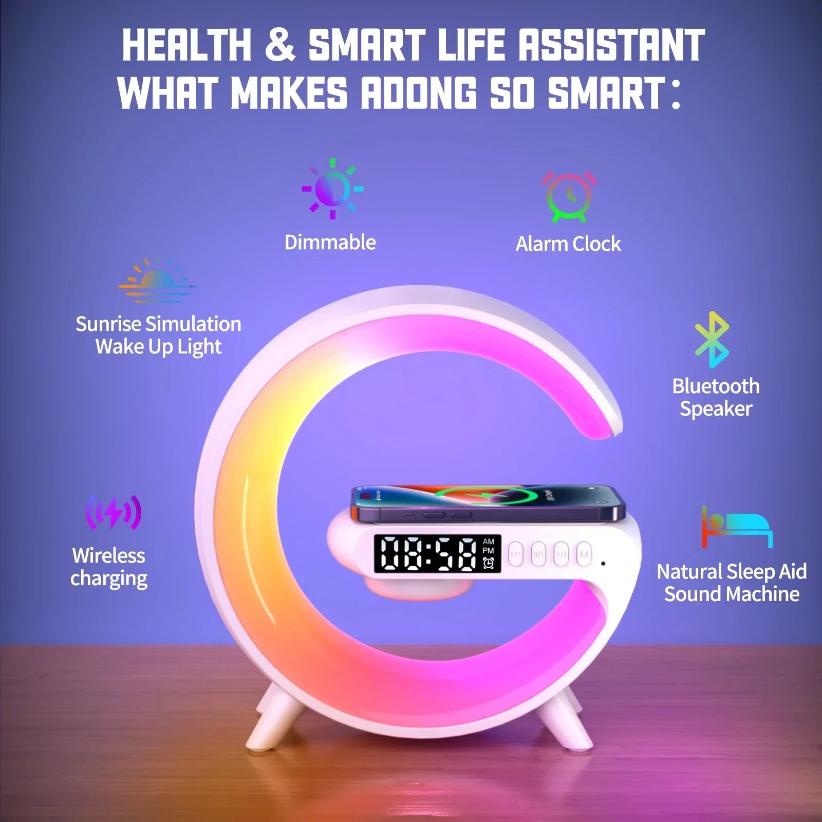 Multifunction Wireless Charger Stand Pad RGB Light Alarm