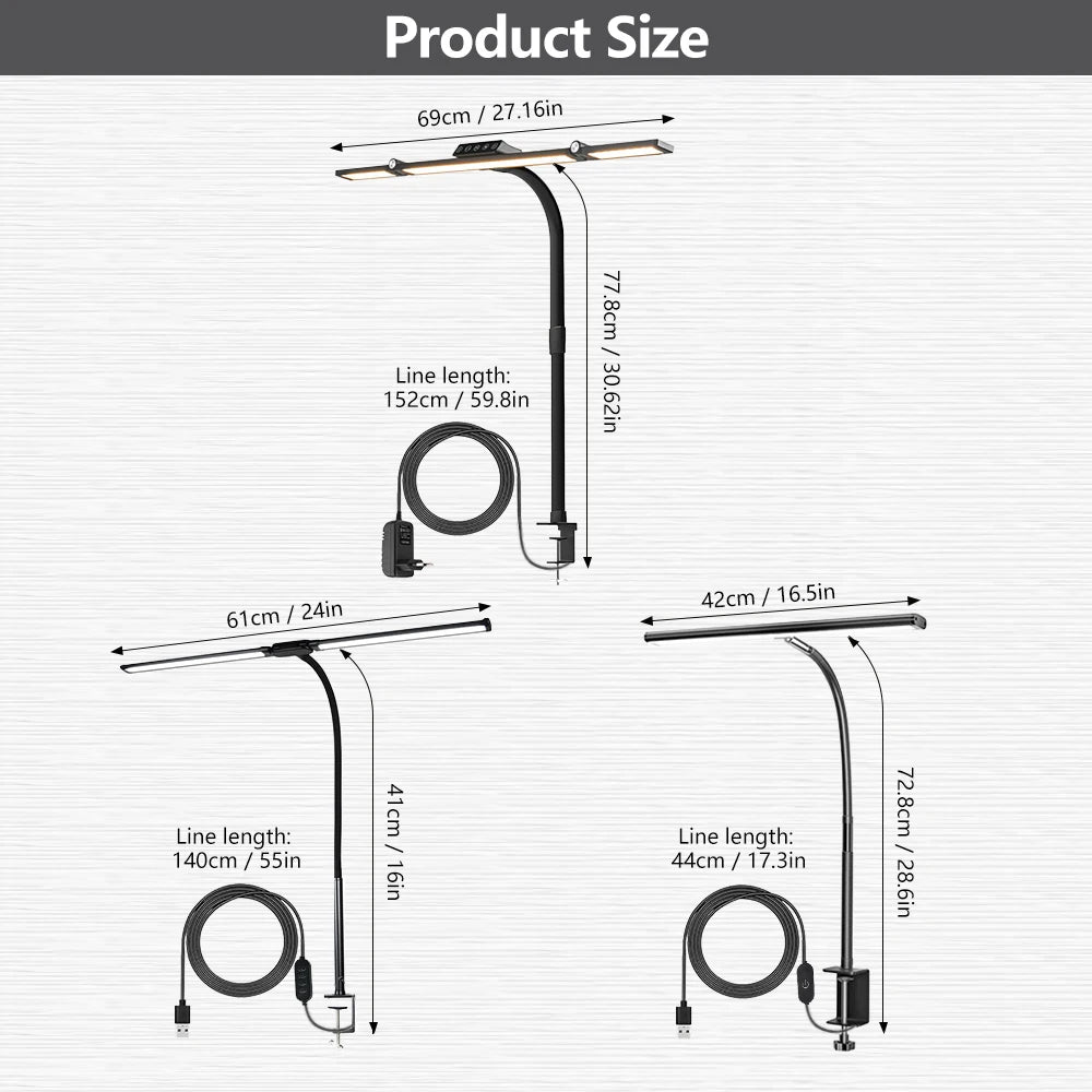 Home Office LED Desk Lamp Double Head Stepless Dimming