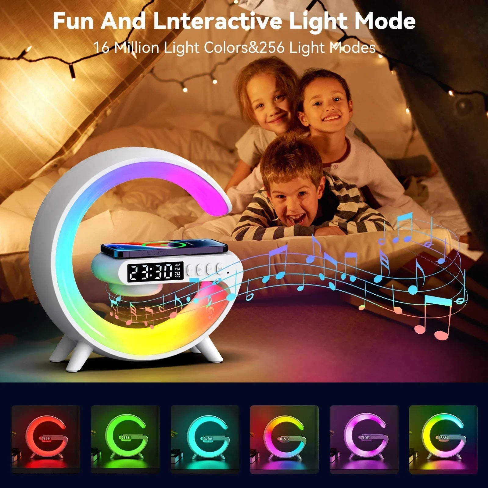 Multifunction Wireless Charger Stand Pad RGB Light Alarm