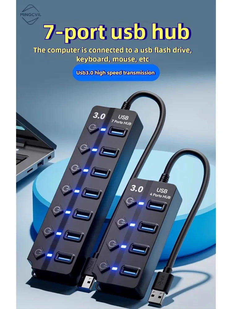 MINGCVIL USB 3.0 4/7 Port Multi USB Splitter Hub 3.0 USB Hub