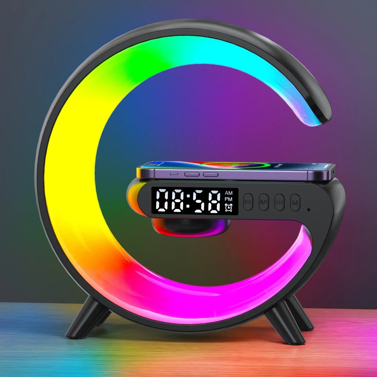 Multifunction Wireless Charger Stand Pad RGB Light Alarm