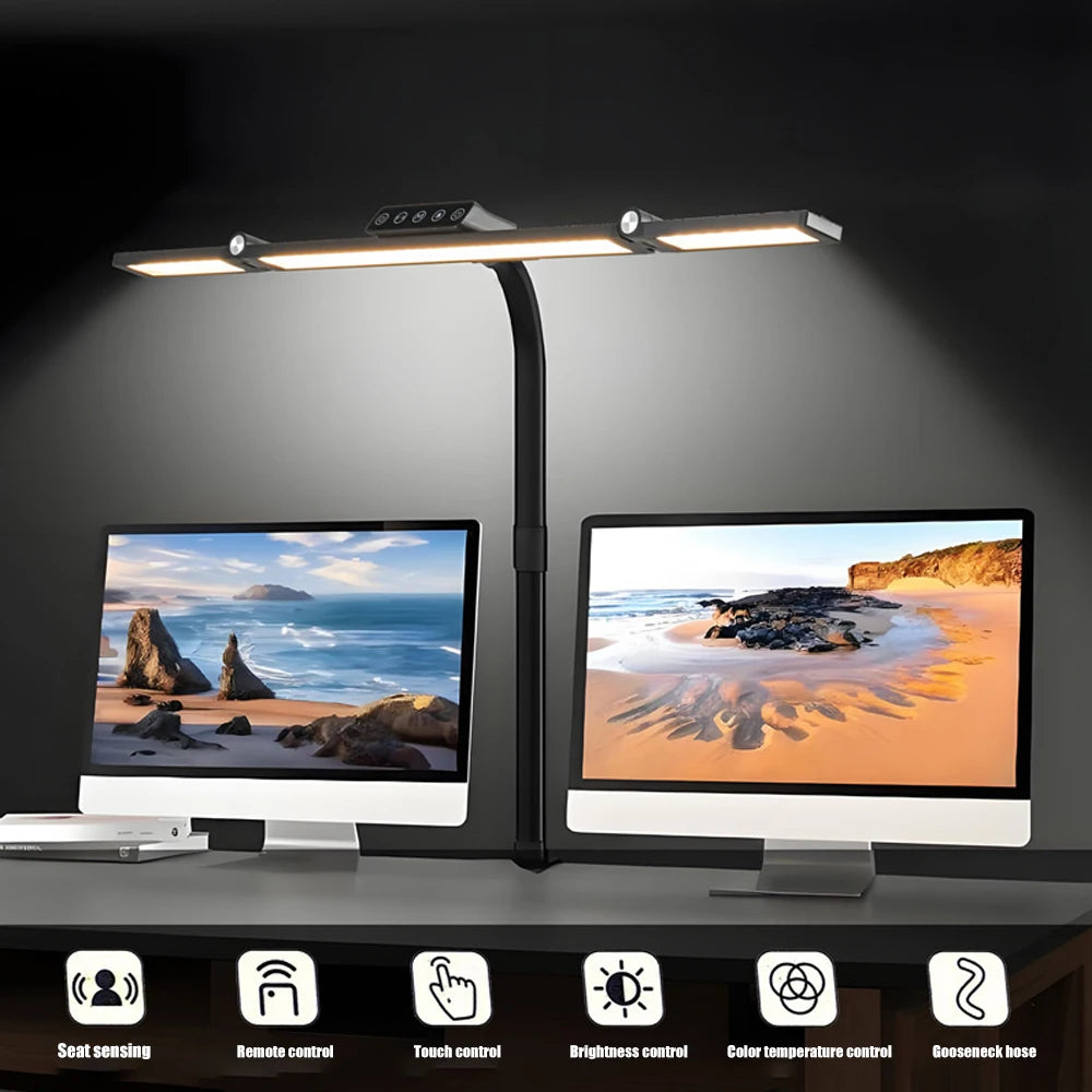 Home Office LED Desk Lamp Double Head Stepless Dimming