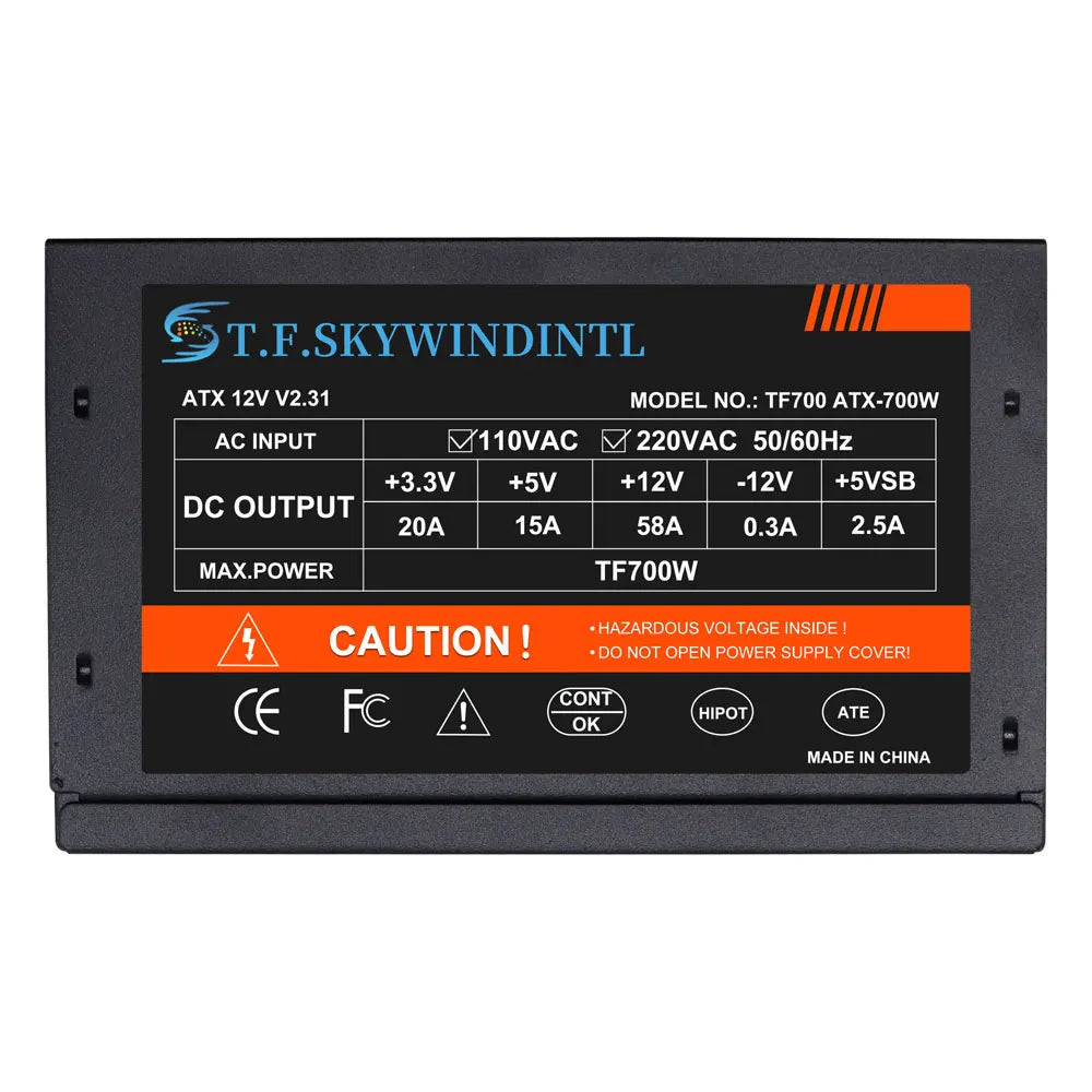 700W PC PSU Power Supply unit Black Gaming Quiet 120mm