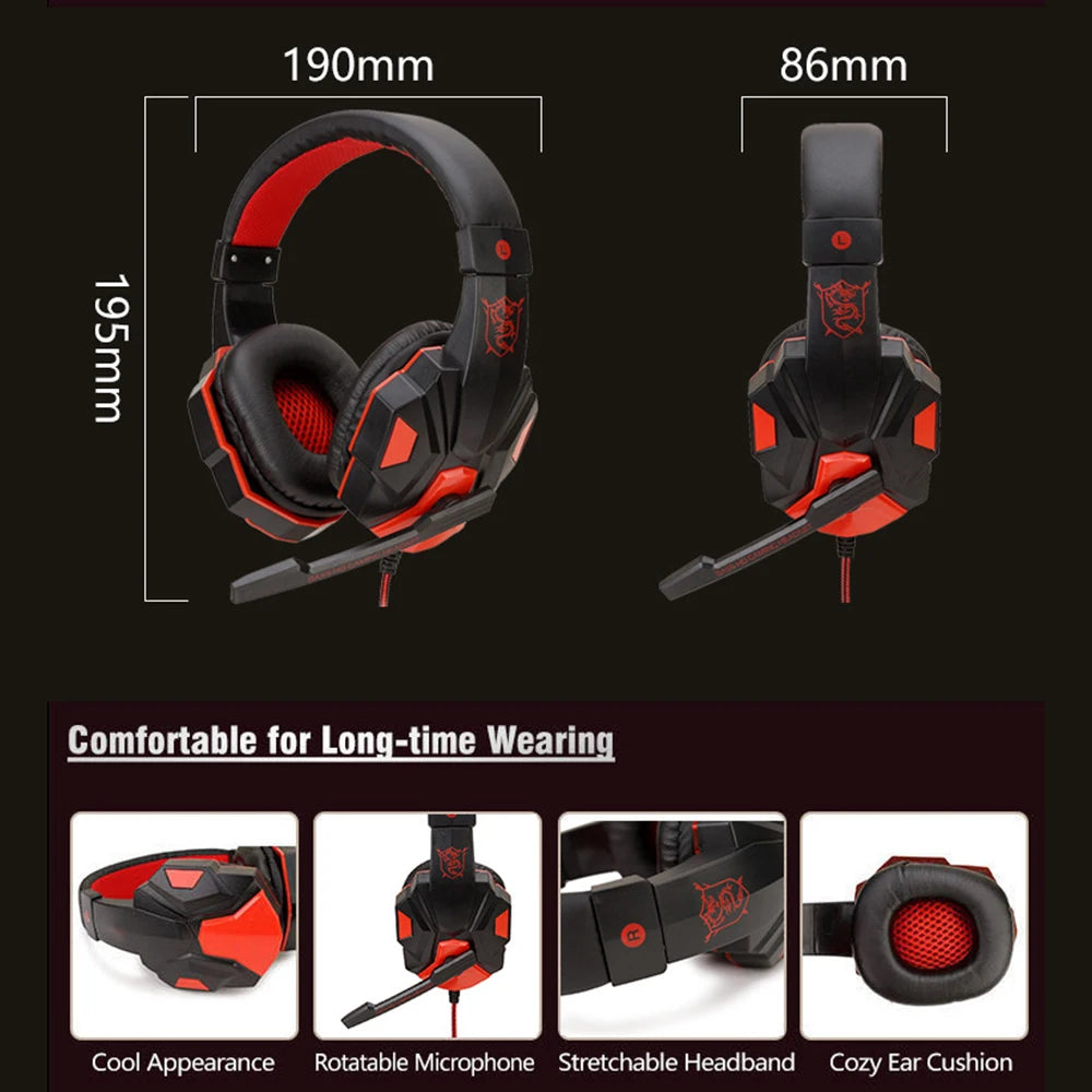 Gaming Headphones 3.5MM Wired PC Bass Stereo Gamer Headset
