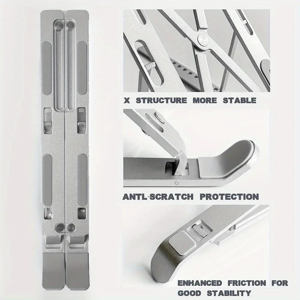 Adjustable Aluminum Laptop Stand - 6-Level Height, Foldable