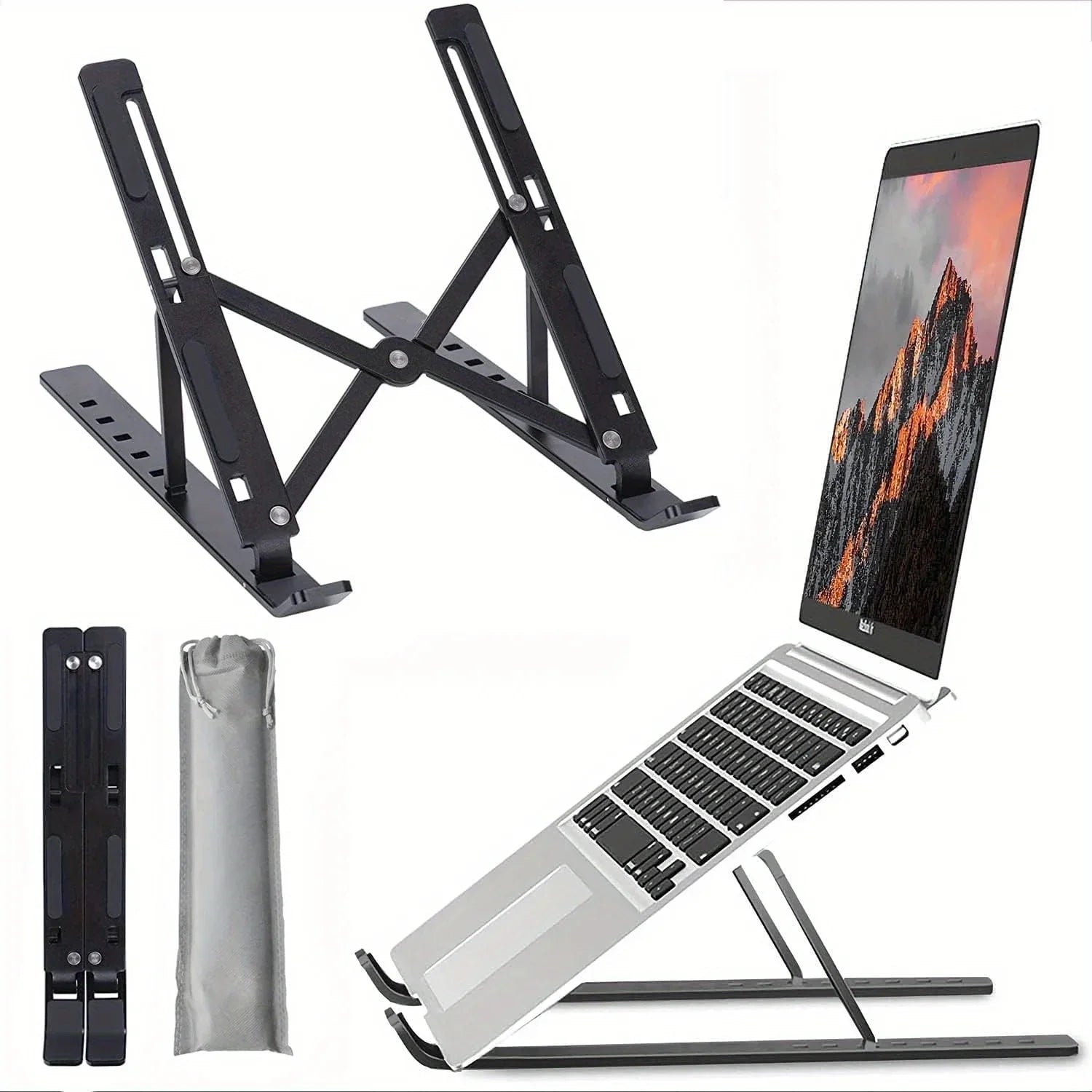 Adjustable Aluminum Laptop Stand - 6-Level Height, Foldable