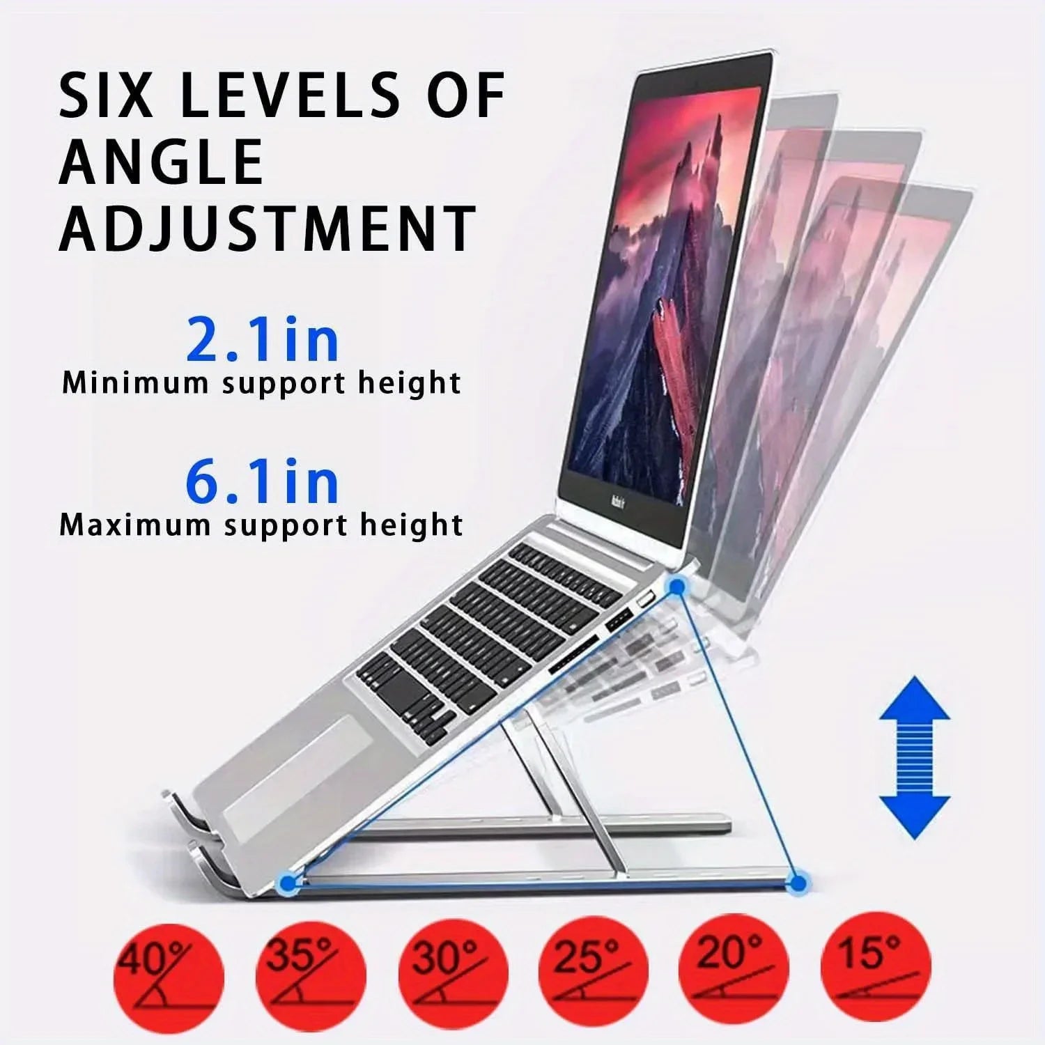 Adjustable Aluminum Laptop Stand - 6-Level Height, Foldable