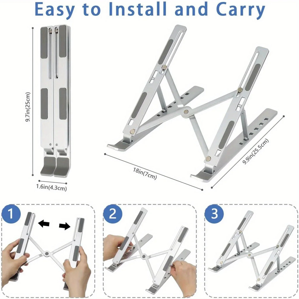 Adjustable Aluminum Laptop Stand - 6-Level Height, Foldable