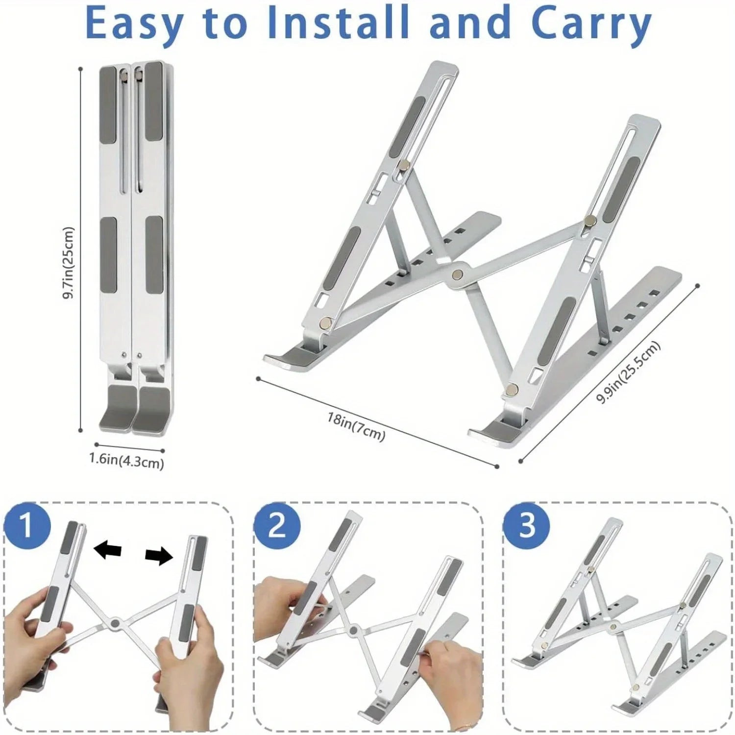 Adjustable Aluminum Laptop Stand - 6-Level Height, Foldable
